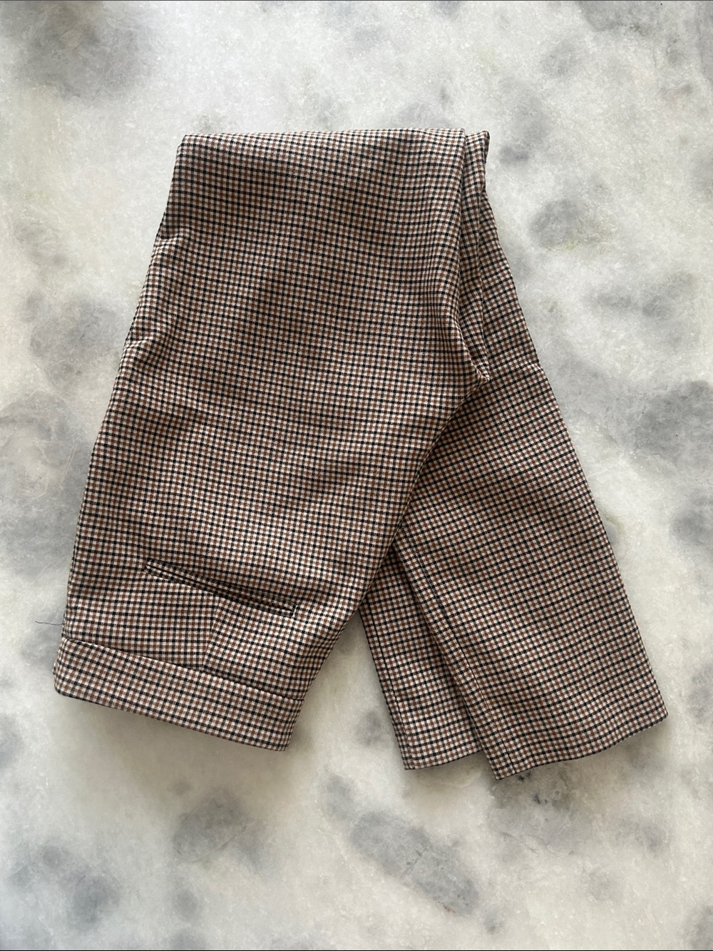 Sezane Clara Brown, Beige & Blue Plaid Trousers/Ankle Pants, Size 36 (US 4)